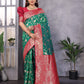 Sonakshi Women's Teal Banarasi Silk Zari Woven Traditional Saree with Blouse | Swadesiicart