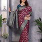 Sonakshi Women's Wine Banarasi Silk Zari Woven Traditional Saree with Blouse | Swadesiicart