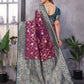 Sonakshi Women's Wine Banarasi Silk Zari Woven Traditional Saree with Blouse | Swadesiicart