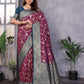 Sonakshi Women's Wine Banarasi Silk Zari Woven Traditional Saree with Blouse | Swadesiicart