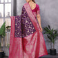 Sonakshi Women's Purple Banarasi Silk Zari Woven Traditional Saree with Blouse | Swadesiicart
