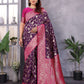 Sonakshi Women's Purple Banarasi Silk Zari Woven Traditional Saree with Blouse | Swadesiicart