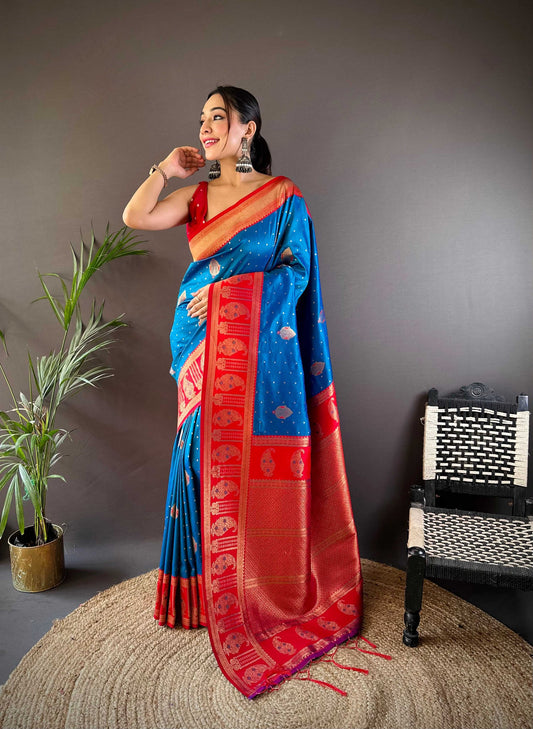 Sonakshi Women's Morepeach Banarasi Silk Zari Woven Traditional Saree with Blouse | Swadesiicart