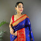 Sonakshi Women's Navy Blue Banarasi Silk Zari Woven Traditional Saree with Blouse | Swadesiicart