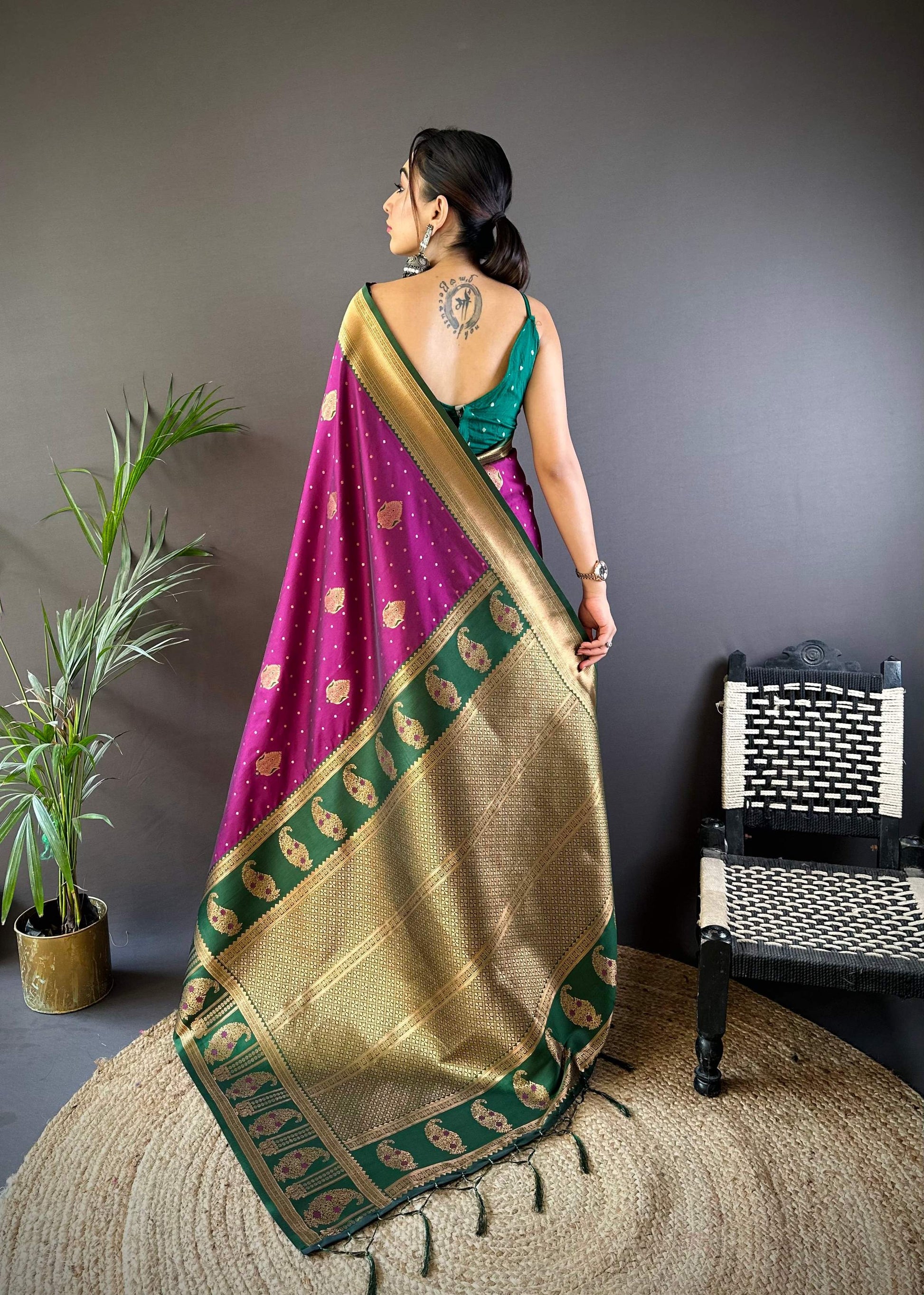 Sonakshi Women's Wine Banarasi Silk Zari Woven Traditional Saree with Blouse | Swadesiicart