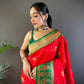Sonakshi Women's Red Banarasi Silk Zari Woven Traditional Saree with Blouse | Swadesiicart