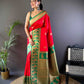 Sonakshi Women's Red Banarasi Silk Zari Woven Traditional Saree with Blouse | Swadesiicart