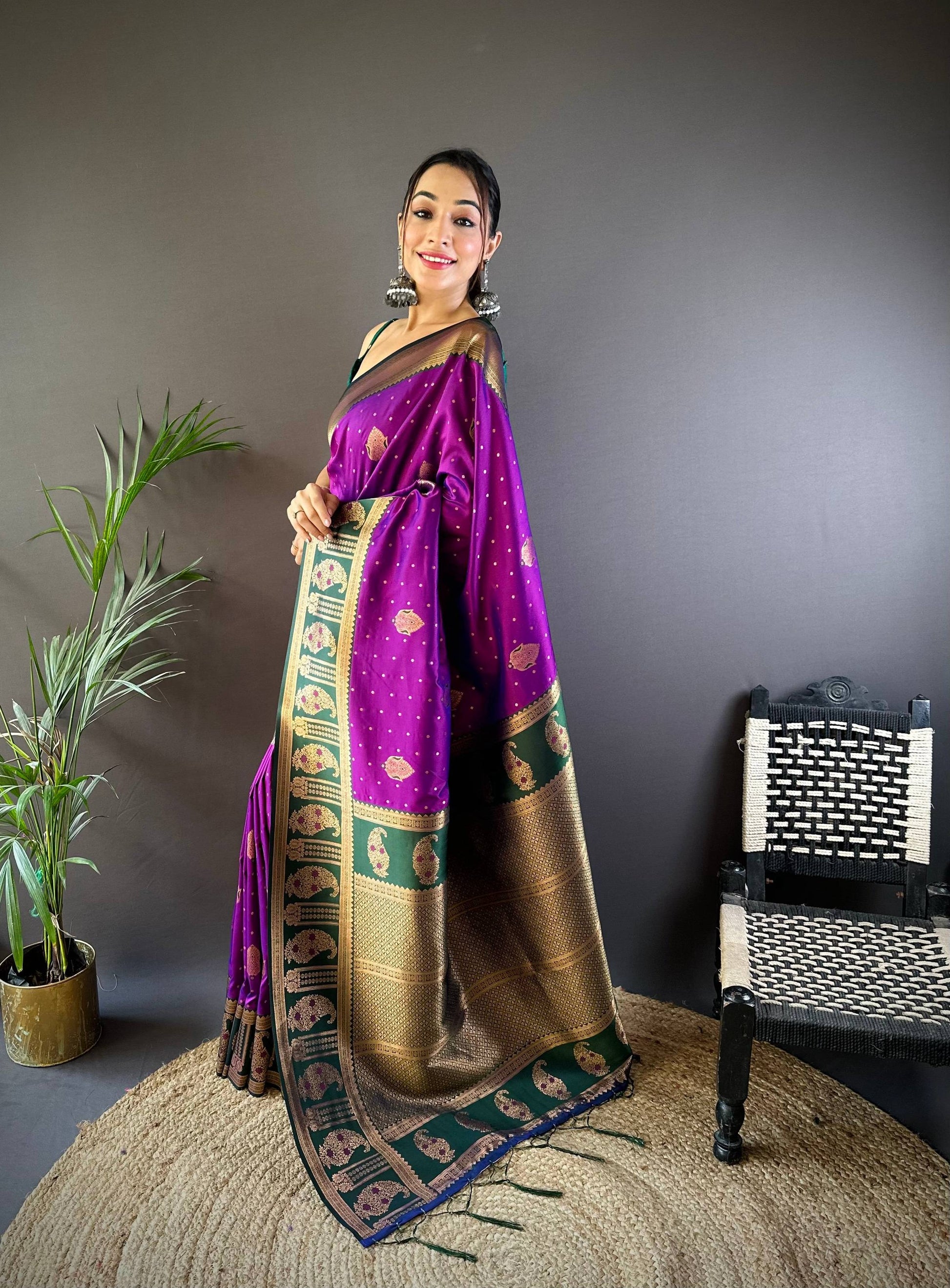 Sonakshi Women's Purple Banarasi Silk Zari Woven Traditional Saree with Blouse | Swadesiicart