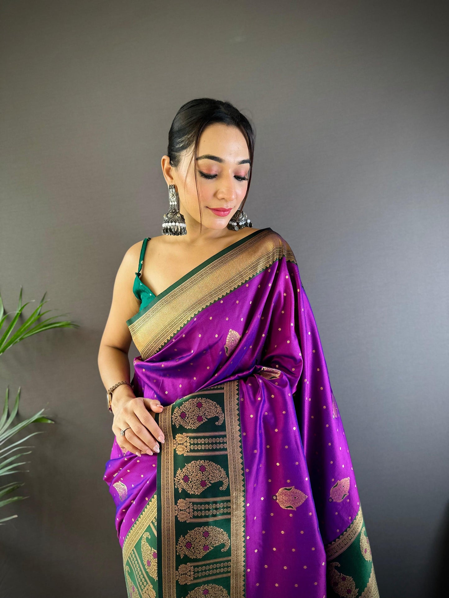 Sonakshi Women's Purple Banarasi Silk Zari Woven Traditional Saree with Blouse | Swadesiicart