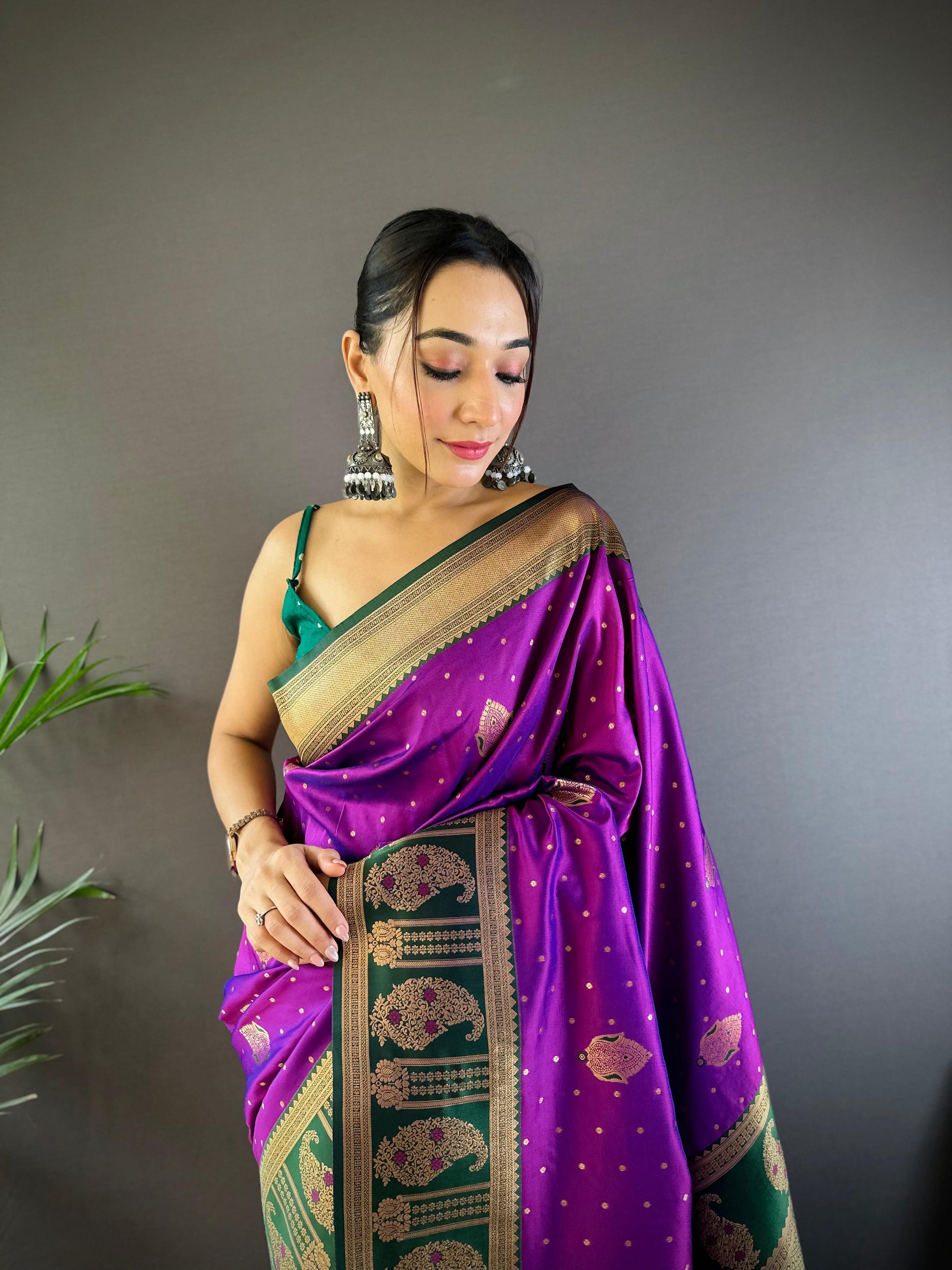 Sonakshi Women's Purple Banarasi Silk Zari Woven Traditional Saree with Blouse | Swadesiicart