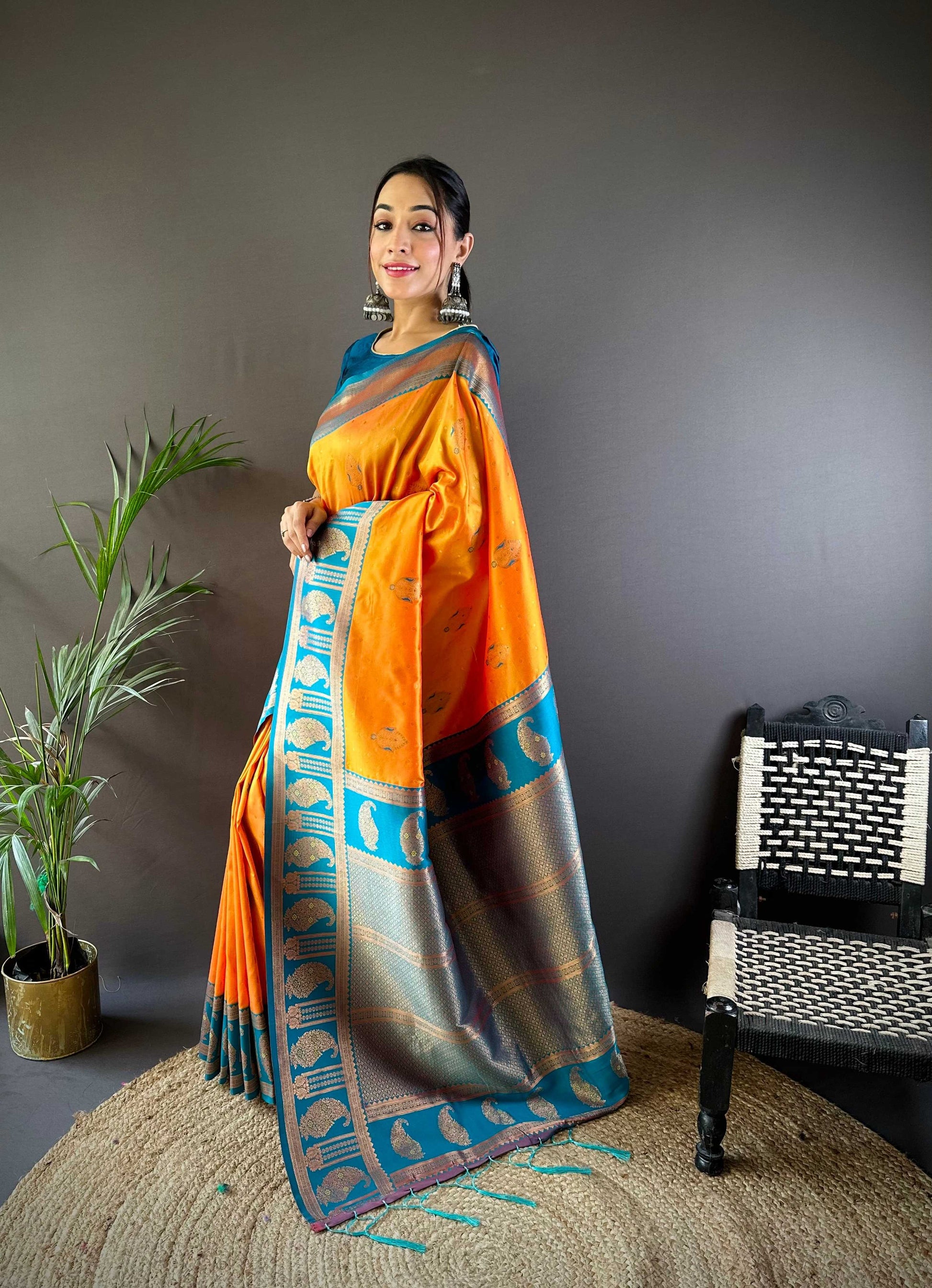 Sonakshi Women's Yellow Banarasi Silk Zari Woven Traditional Saree with Blouse | Swadesiicart