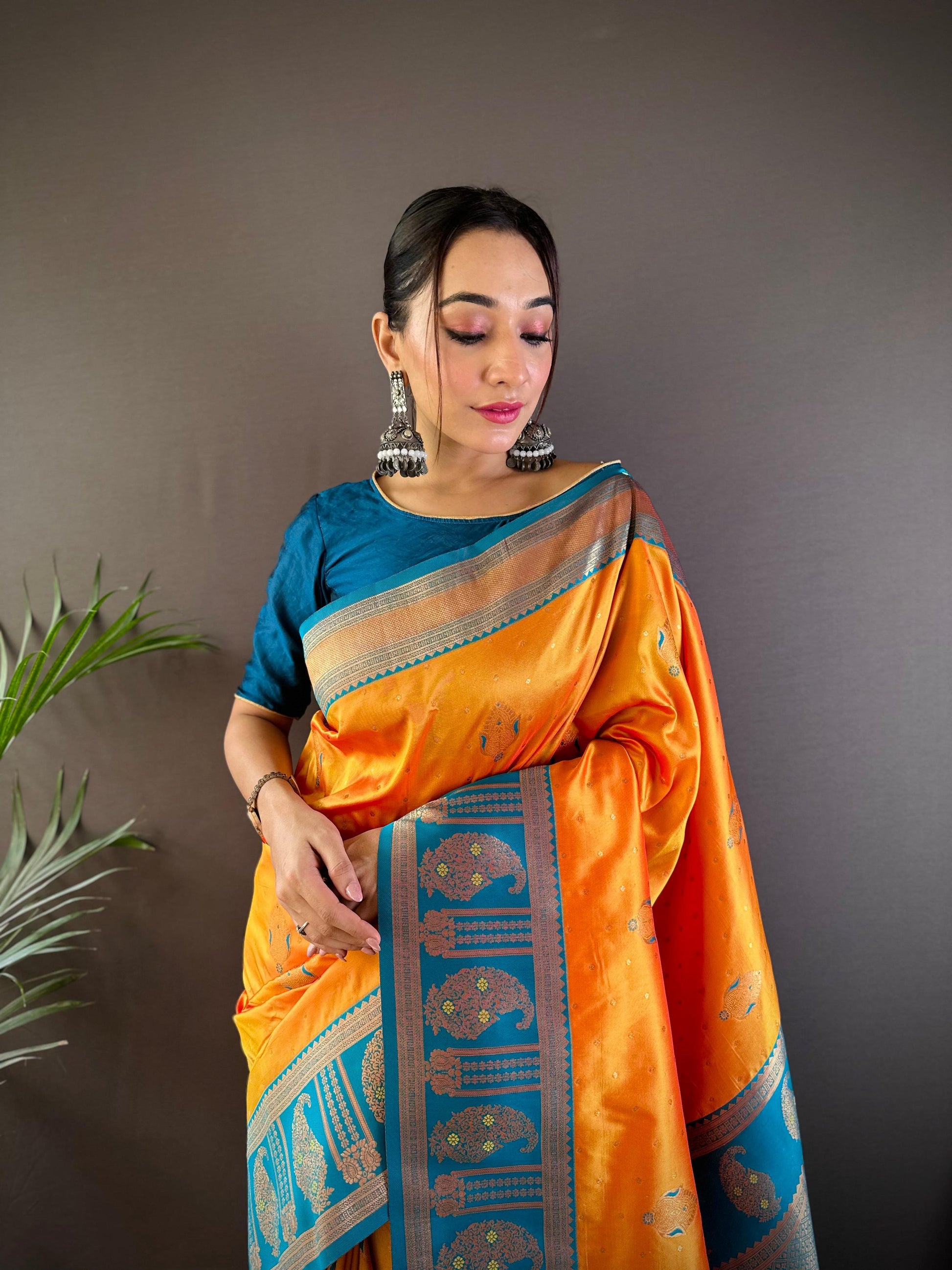 Sonakshi Women's Yellow Banarasi Silk Zari Woven Traditional Saree with Blouse | Swadesiicart