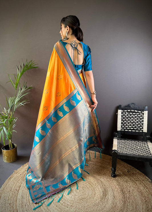 Sonakshi Women's Yellow Banarasi Silk Zari Woven Traditional Saree with Blouse | Swadesiicart
