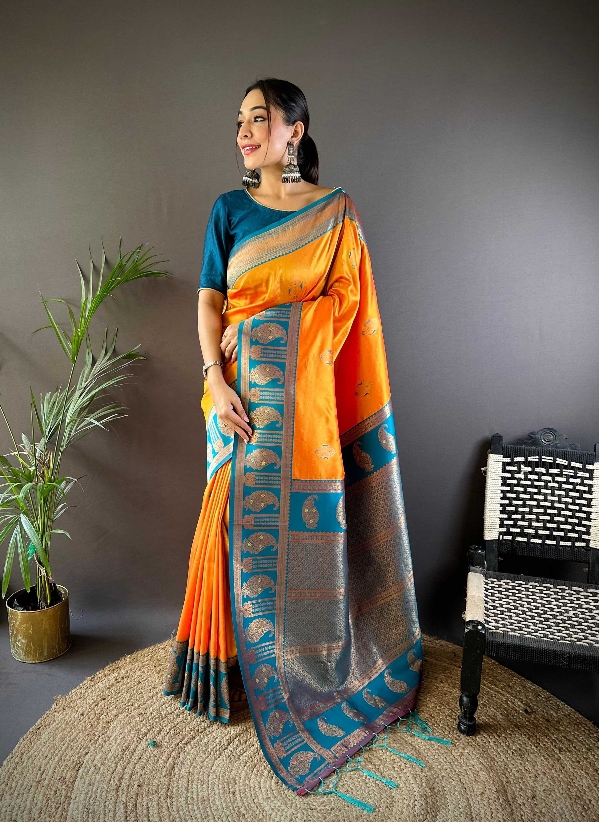 Sonakshi Women's Yellow Banarasi Silk Zari Woven Traditional Saree with Blouse | Swadesiicart
