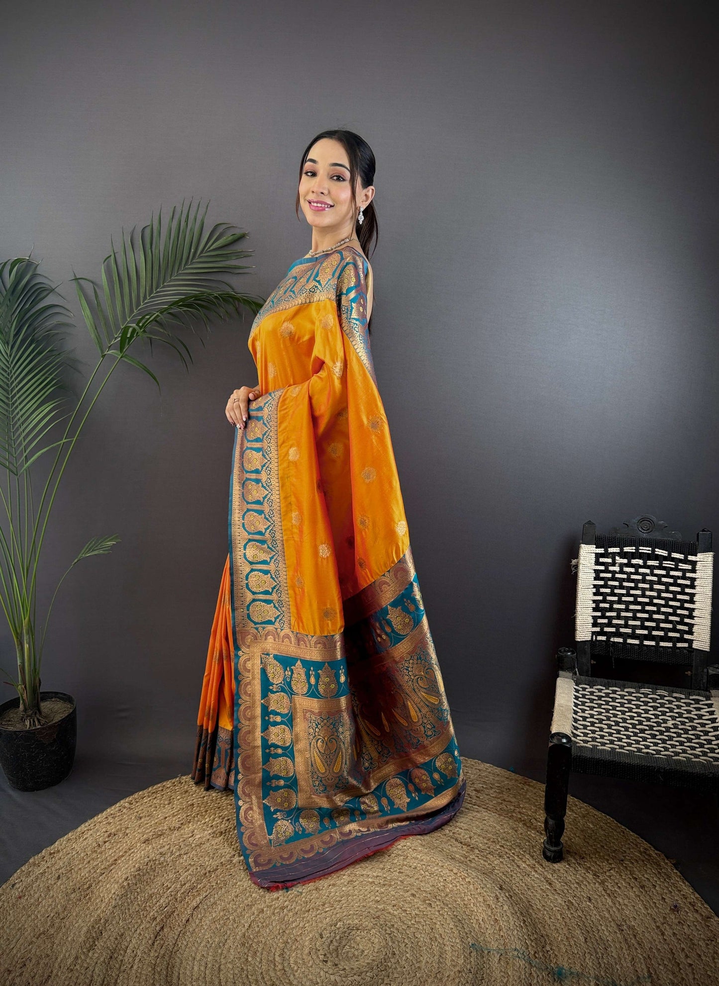 Sonakshi Women's Morepeech Banarasi Silk Zari Woven Traditional Saree with Blouse | Swadesiicart