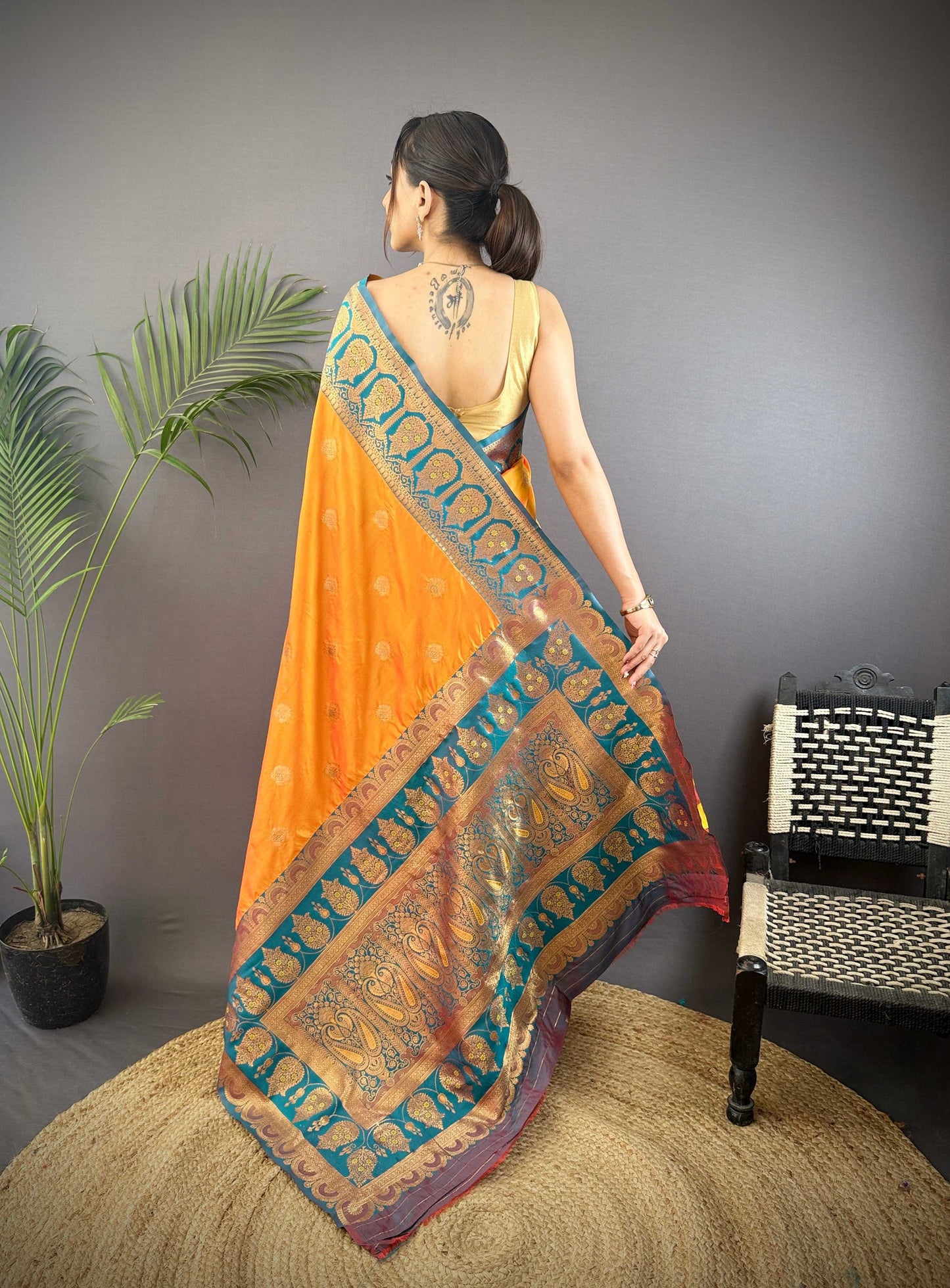 Sonakshi Women's Morepeech Banarasi Silk Zari Woven Traditional Saree with Blouse | Swadesiicart