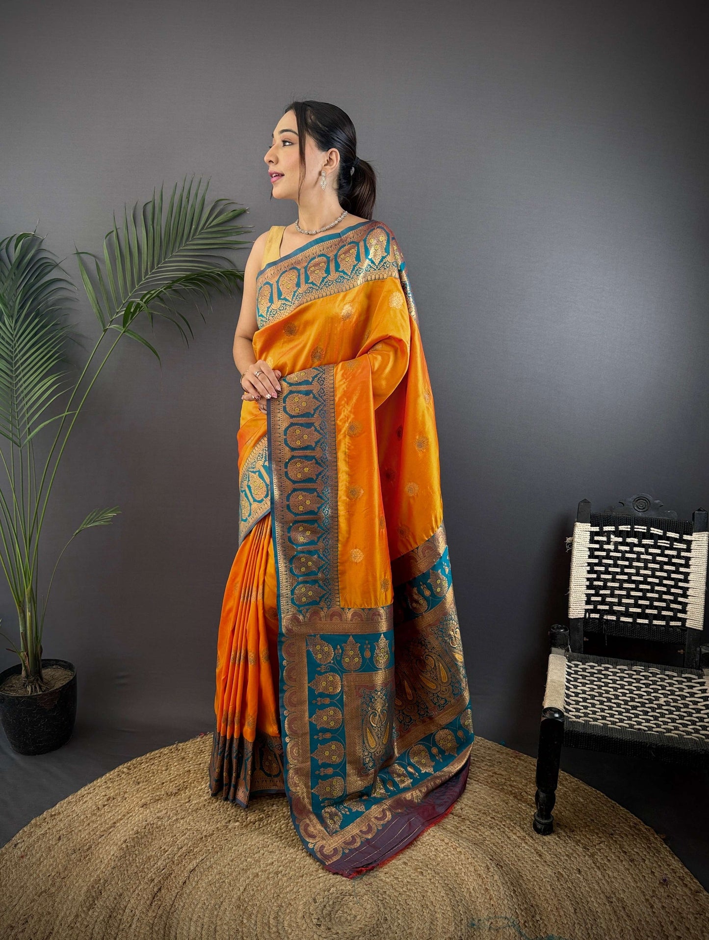 Sonakshi Women's Morepeech Banarasi Silk Zari Woven Traditional Saree with Blouse | Swadesiicart