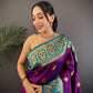 Sonakshi Women's Purple Banarasi Silk Zari Woven Traditional Saree with Blouse | Swadesiicart
