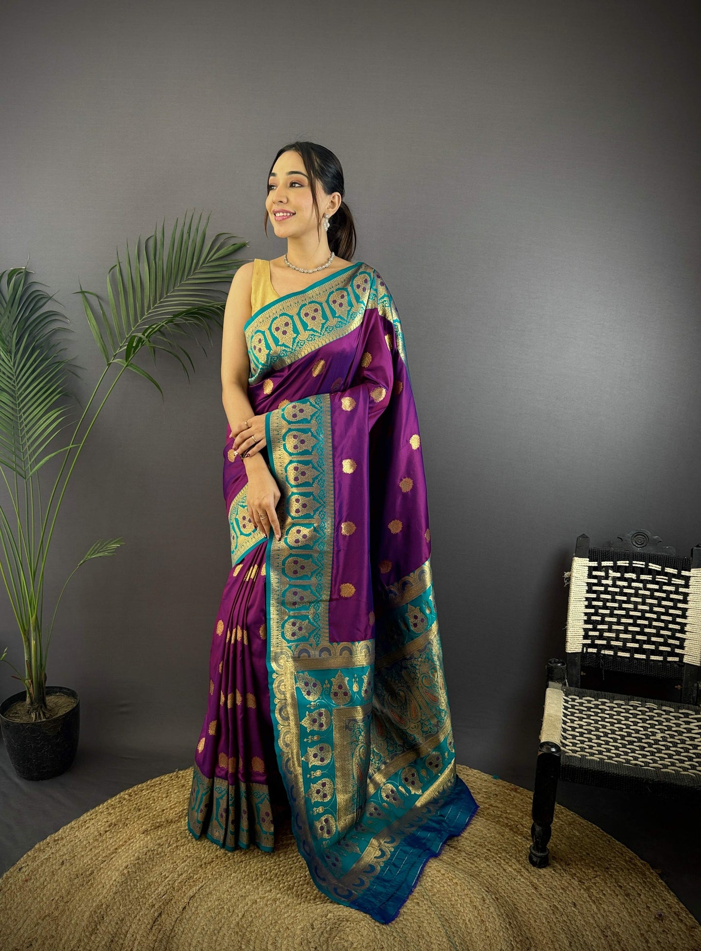 Sonakshi Women's Purple Banarasi Silk Zari Woven Traditional Saree with Blouse | Swadesiicart
