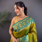 Sonakshi Women's Mehendi Banarasi Silk Zari Woven Traditional Saree with Blouse | Swadesiicart
