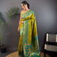 Sonakshi Women's Mehendi Banarasi Silk Zari Woven Traditional Saree with Blouse | Swadesiicart