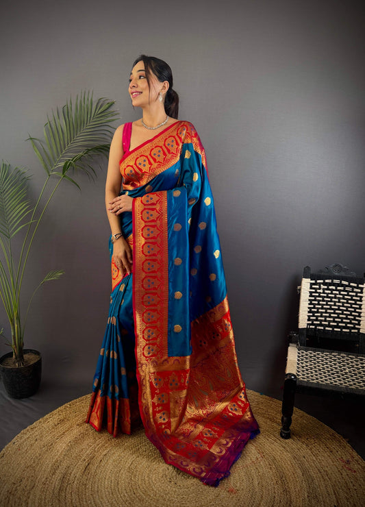 Sonakshi Women's Morepeach Banarasi Silk Zari Woven Traditional Saree with Blouse | Swadesiicart