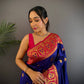 Sonakshi Women's Navy Blue Banarasi Silk Zari Woven Traditional Saree with Blouse | Swadesiicart