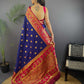 Sonakshi Women's Navy Blue Banarasi Silk Zari Woven Traditional Saree with Blouse | Swadesiicart