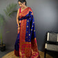 Sonakshi Women's Navy Blue Banarasi Silk Zari Woven Traditional Saree with Blouse | Swadesiicart