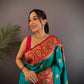 Sonakshi Women's Teal Banarasi Silk Zari Woven Traditional Saree with Blouse | Swadesiicart