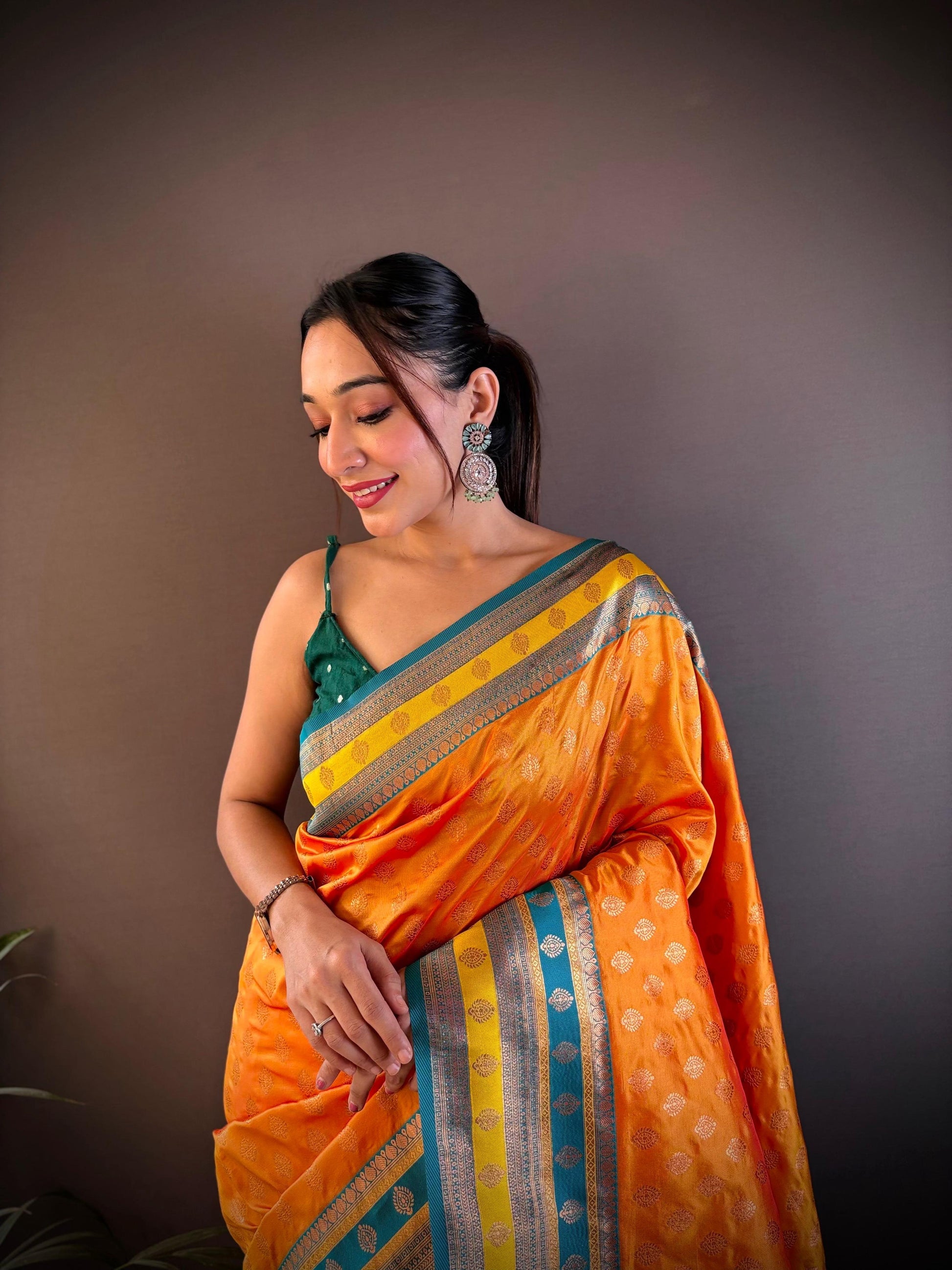 Sonakshi Women's Yellow Banarasi Silk Zari Woven Traditional Saree with Blouse | Swadesiicart