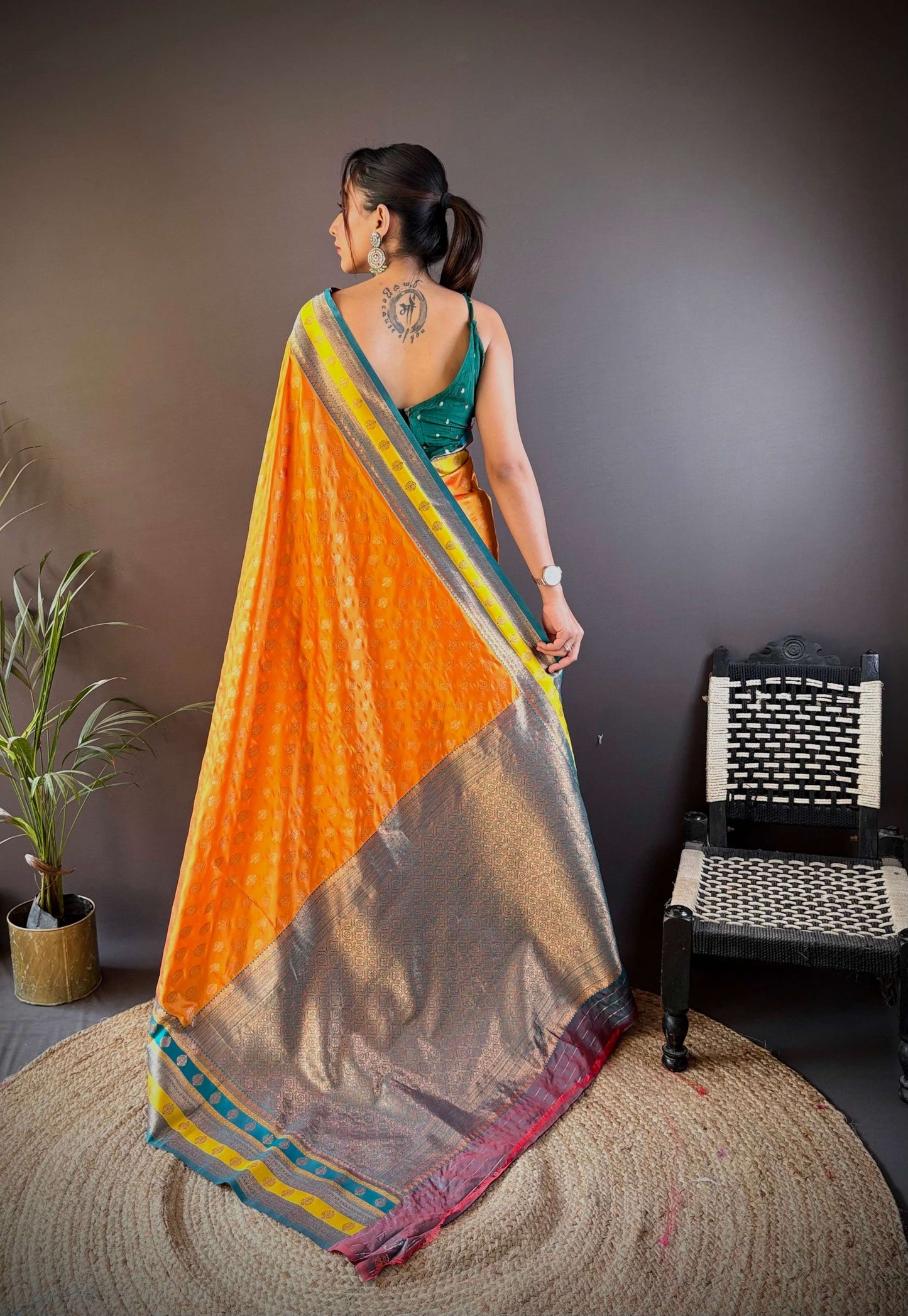 Sonakshi Women's Yellow Banarasi Silk Zari Woven Traditional Saree with Blouse | Swadesiicart