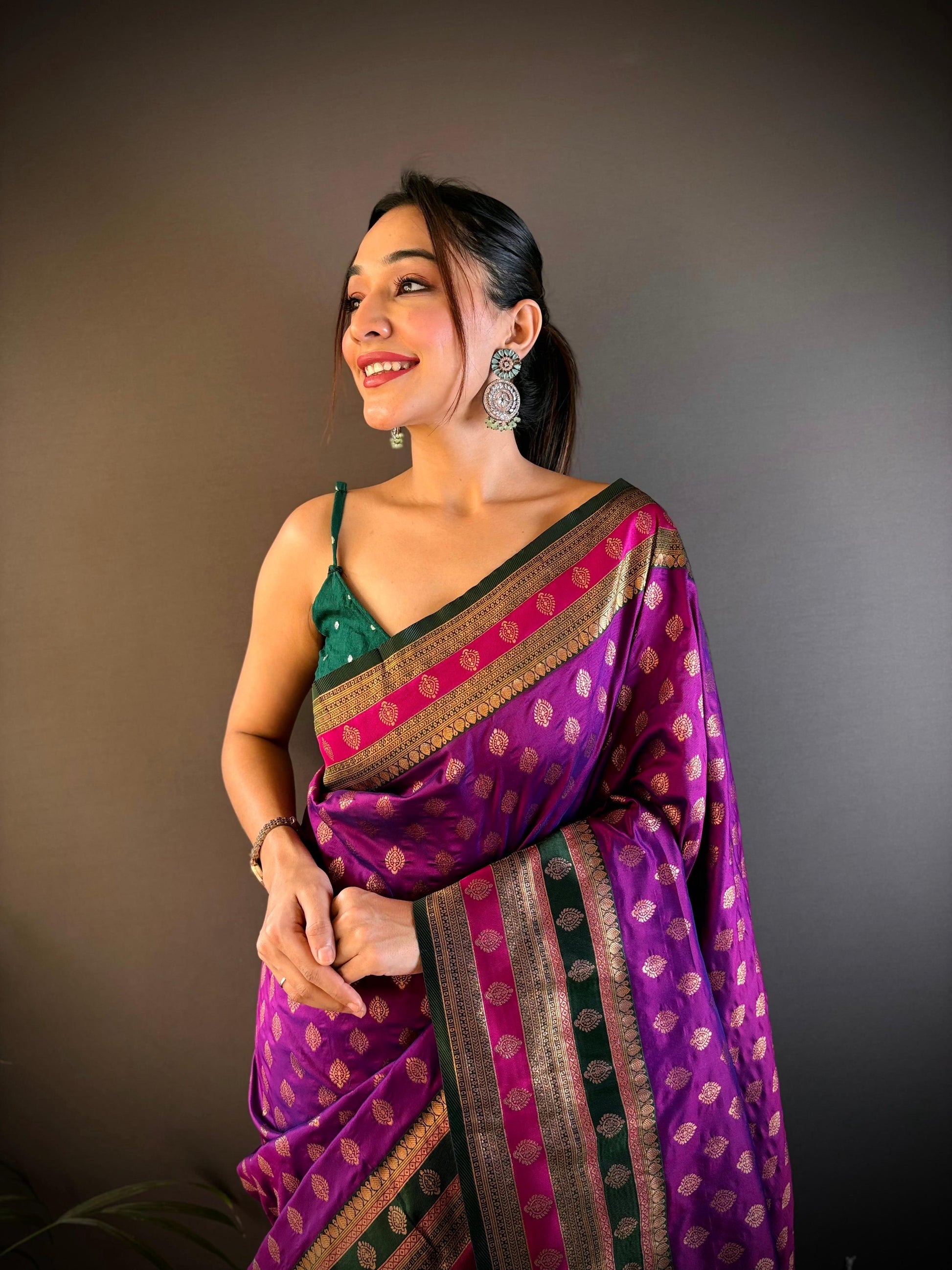 Sonakshi Women's Purple Banarasi Silk Zari Woven Traditional Saree with Blouse | Swadesiicart