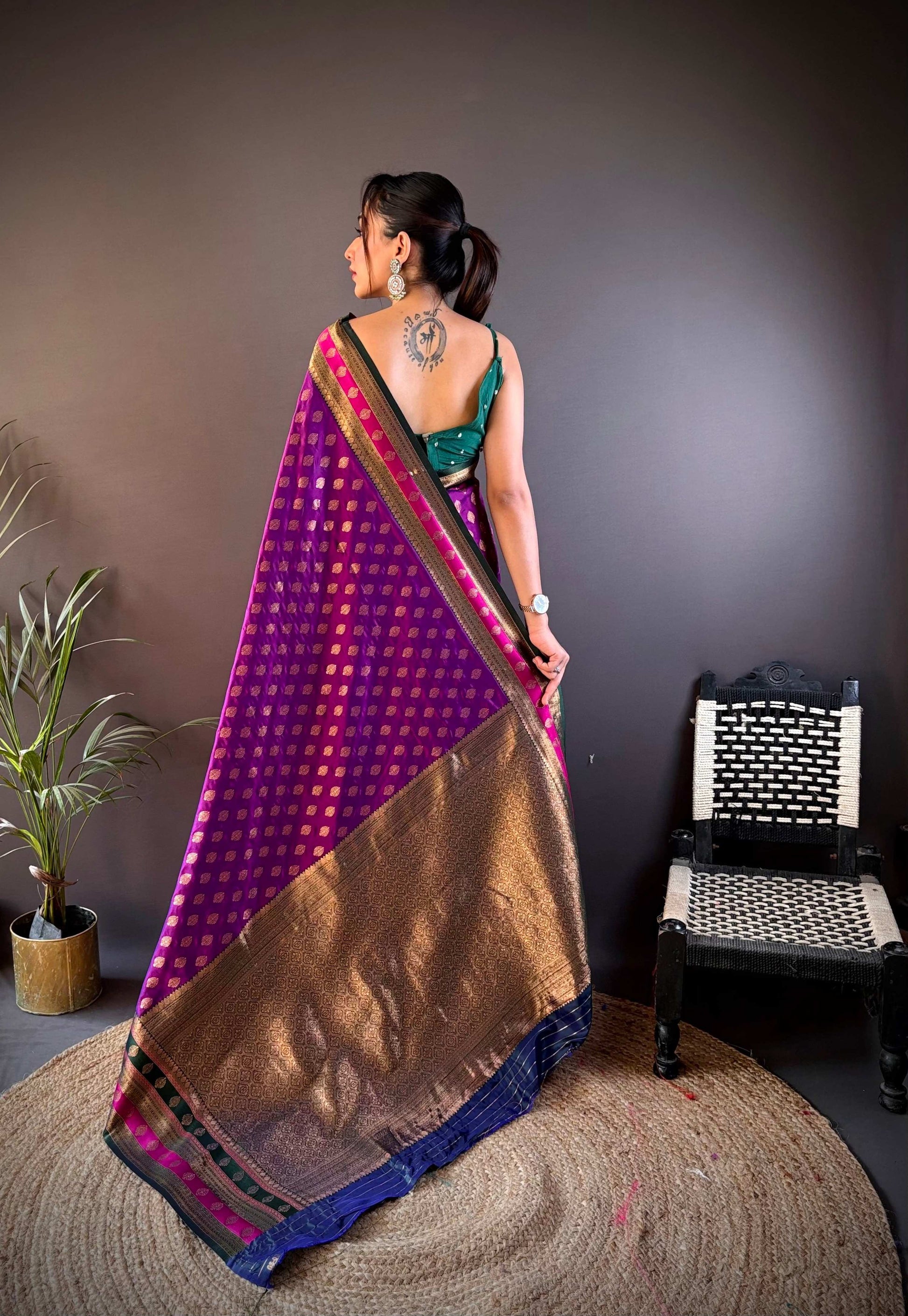 Sonakshi Women's Purple Banarasi Silk Zari Woven Traditional Saree with Blouse | Swadesiicart