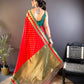 Sonakshi Women's Red Banarasi Silk Zari Woven Traditional Saree with Blouse | Swadesiicart