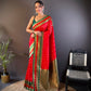 Sonakshi Women's Red Banarasi Silk Zari Woven Traditional Saree with Blouse | Swadesiicart