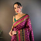 Sonakshi Women's Wine Banarasi Silk Zari Woven Traditional Saree with Blouse | Swadesiicart