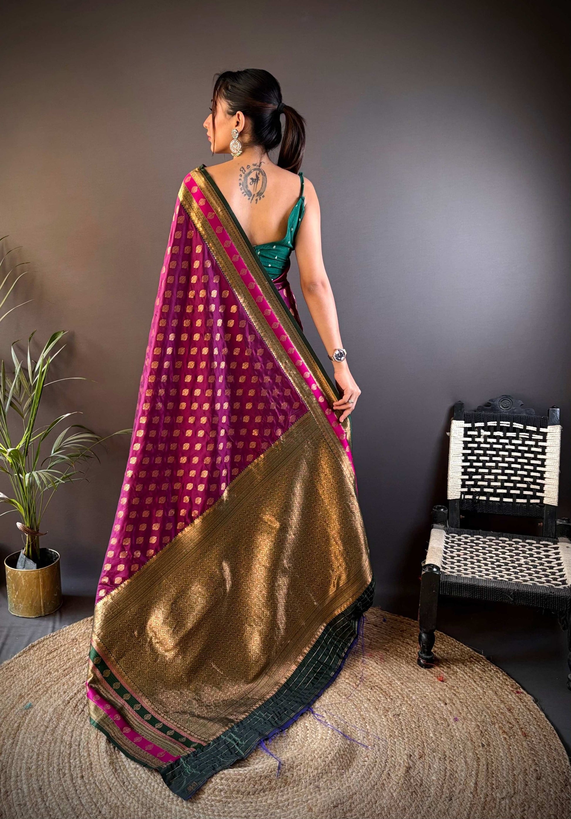 Sonakshi Women's Wine Banarasi Silk Zari Woven Traditional Saree with Blouse | Swadesiicart
