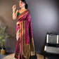 Sonakshi Women's Wine Banarasi Silk Zari Woven Traditional Saree with Blouse | Swadesiicart