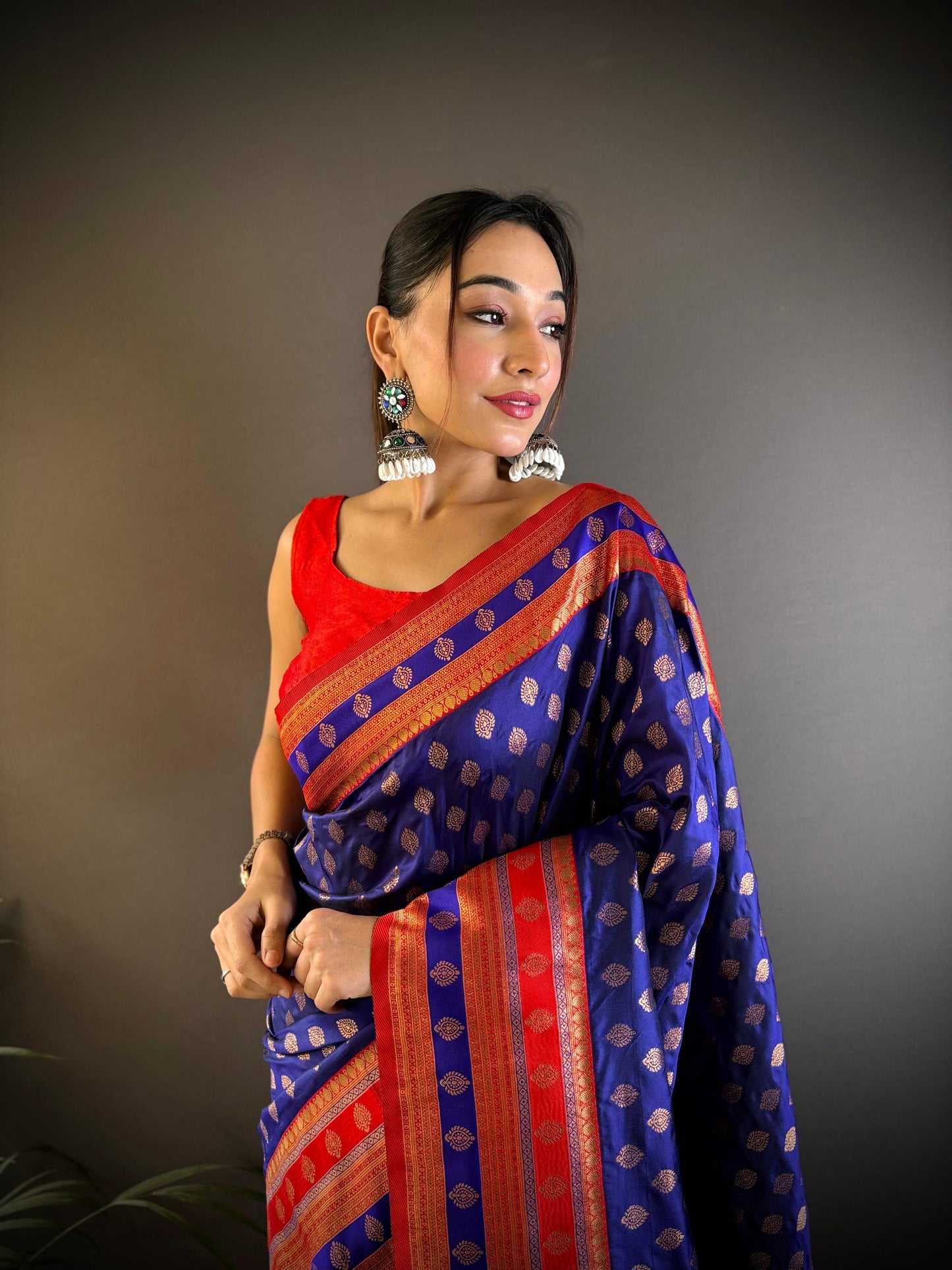 Sonakshi Women's Royal Blue Banarasi Silk Zari Woven Traditional Saree with Blouse | Swadesiicart