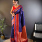 Sonakshi Women's Royal Blue Banarasi Silk Zari Woven Traditional Saree with Blouse | Swadesiicart