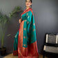 Sonakshi Women's Teal Banarasi Silk Zari Woven Traditional Saree with Blouse | Swadesiicart