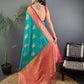 Sonakshi Women's Teal Banarasi Silk Zari Woven Traditional Saree with Blouse | Swadesiicart
