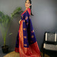 Sonakshi Women's Navy Blue Banarasi Silk Zari Woven Traditional Saree with Blouse | Swadesiicart