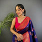 Sonakshi Women's Navy Blue Banarasi Silk Zari Woven Traditional Saree with Blouse | Swadesiicart