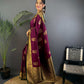 Sonakshi Women's Wine Banarasi Silk Zari Woven Traditional Saree with Blouse | Swadesiicart