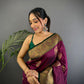 Sonakshi Women's Wine Banarasi Silk Zari Woven Traditional Saree with Blouse | Swadesiicart