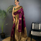 Sonakshi Women's Wine Banarasi Silk Zari Woven Traditional Saree with Blouse | Swadesiicart