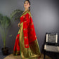 Sonakshi Women's Red Banarasi Silk Zari Woven Traditional Saree with Blouse | Swadesiicart