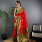 Sonakshi Women's Red Banarasi Silk Zari Woven Traditional Saree with Blouse | Swadesiicart